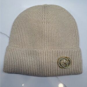 Knit Beanie with UPCYCLED GUCCI Gold Brooch